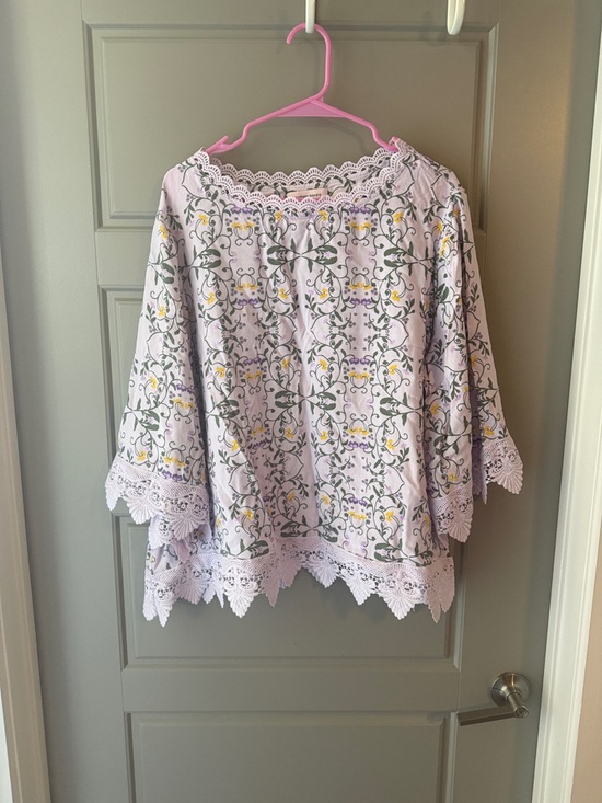Allison Daley Tops - Allison Daley Light Lavender Floral Lace-Trim Top